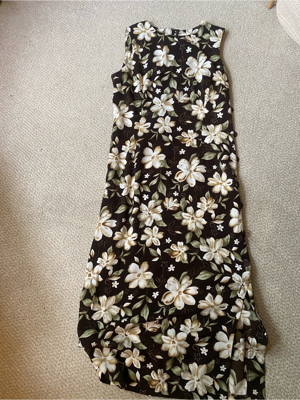 R&K Black Floral Sleeveless Maxi Dress with White & Green Blooms
